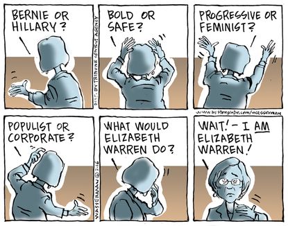 Political Cartoon U.S. Bernie Hillary Warren