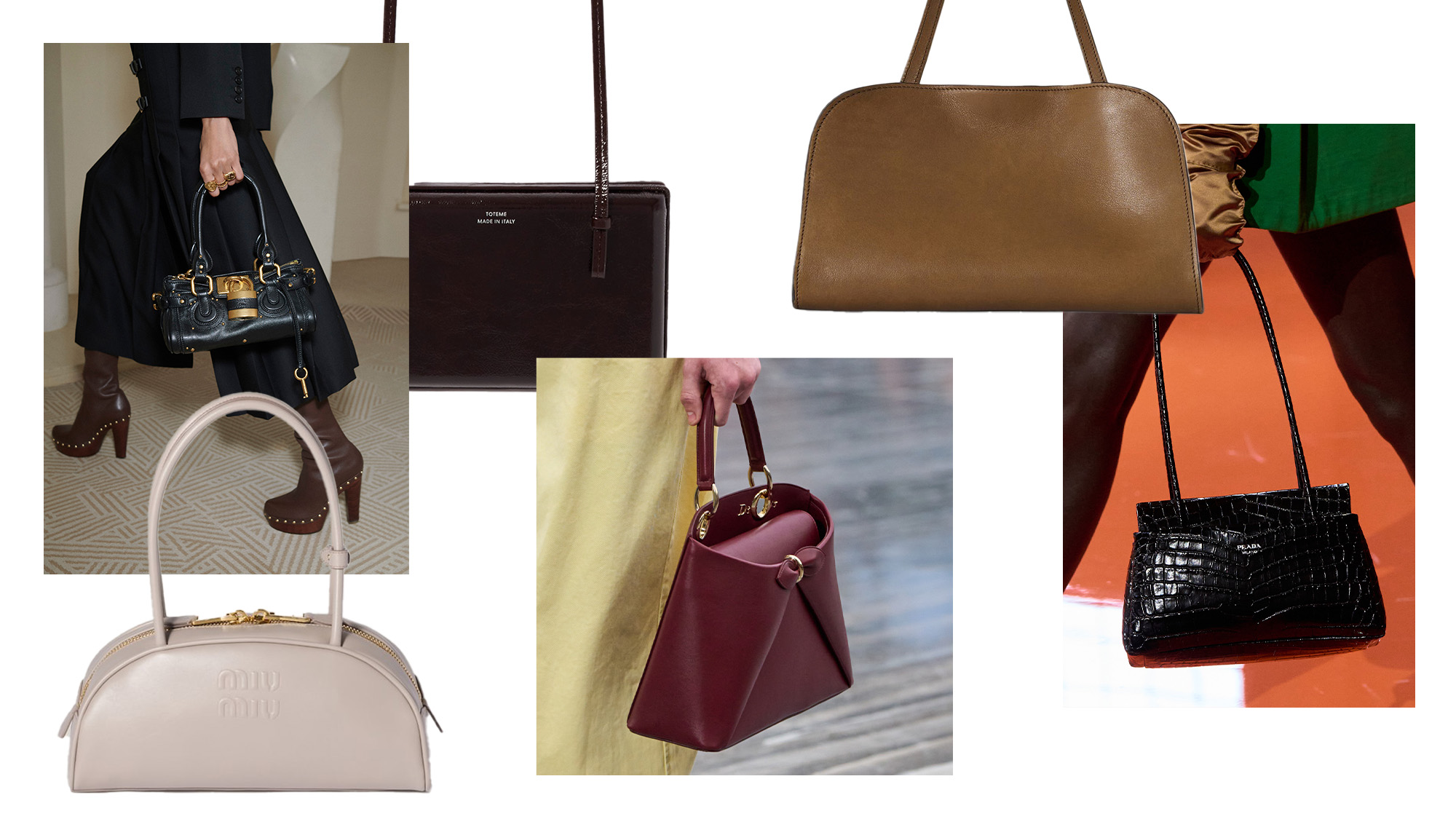 Collage of 2026 designer handbags.