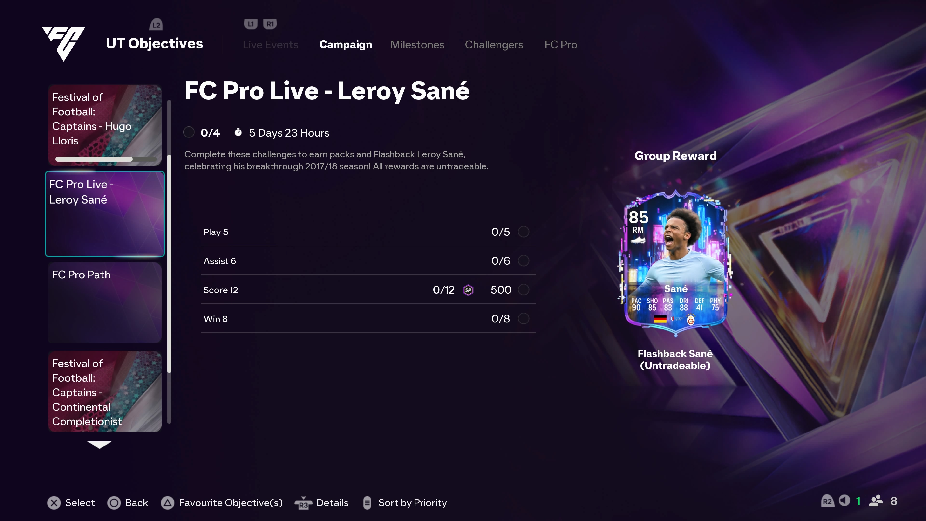 The list of FC 26 Leroy Sane objectives