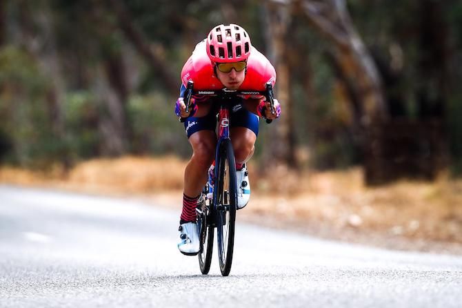 Jonas Rutsch (EF Pro Cycling) gets aero during his chase back to the breakaway after puncturing