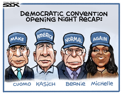 Political Cartoon U.S. DNC Cuomo Kasich Sanders Michelle Obama