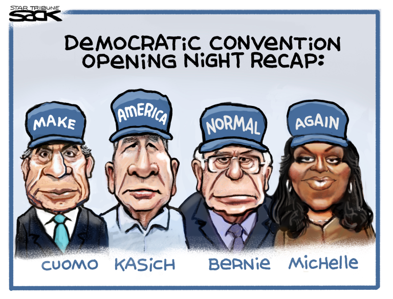 Political Cartoon U.S. DNC Cuomo Kasich Sanders Michelle Obama