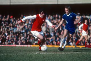 Frank Stapleton in action for Arsenal against Chelsea in March 1978.