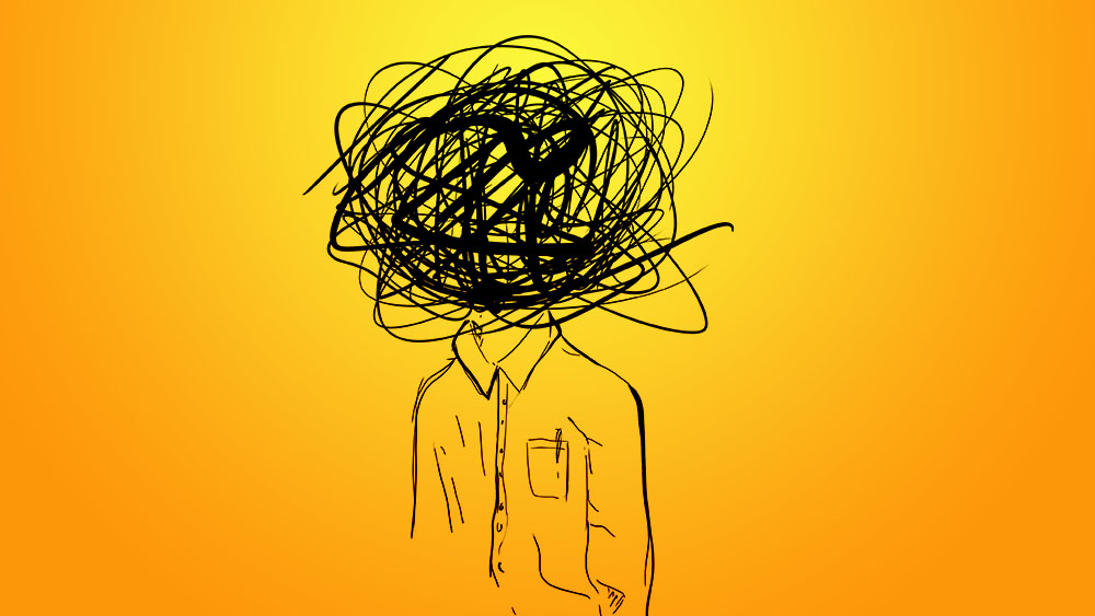 A doodle sketch of a person wearing a shirt with a scribble as the person's head showing that mistakes can be turned into art by beginning with a scribbler
