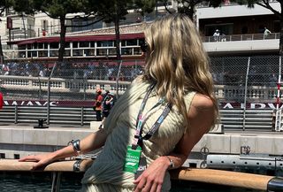 Eliza Huber wearing a Tory Burch minidress at the Monaco Grand Prix.