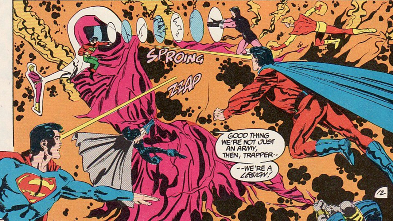 Superman battling Time Trapper in the comics.