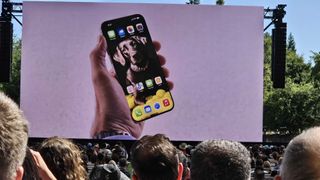 Apple iOS 18 on a screen at WWDC 2024