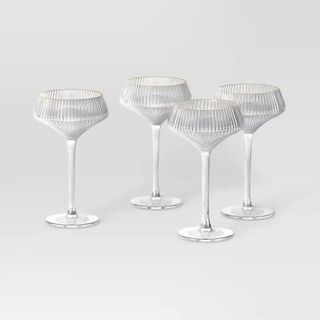 Threshold, 4pk Coupe Ribbed Wine Glass Set Gold