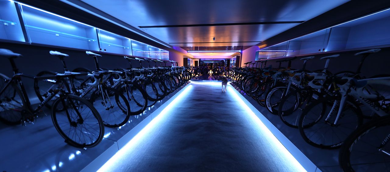 A good deal of effort has gone into the cellar, with fancy neon floor lighting