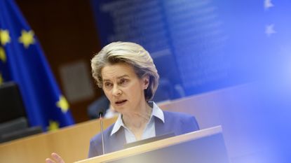 Ursula Von Der Leyen gives a speech about the European Union's vaccine strategy