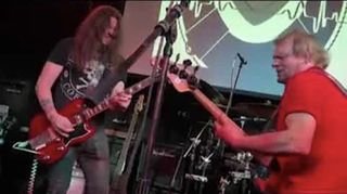 Phil X (left) and Michael Anthony perform at Tiki Bar in Costa Mesa, California on March 25, 2023