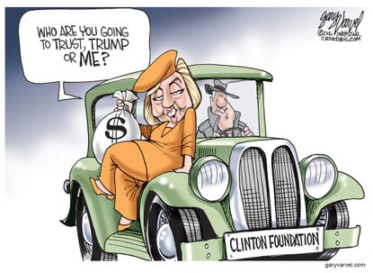 Political cartoon U.S. Hillary Clinton Donald Trump money election