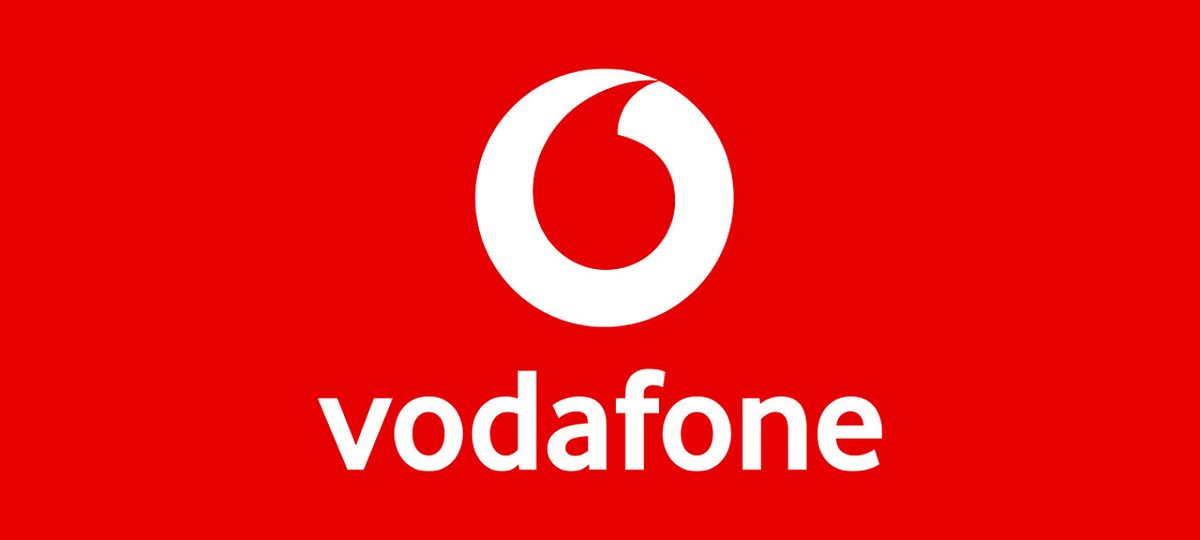 Vodafone logo and text on red background