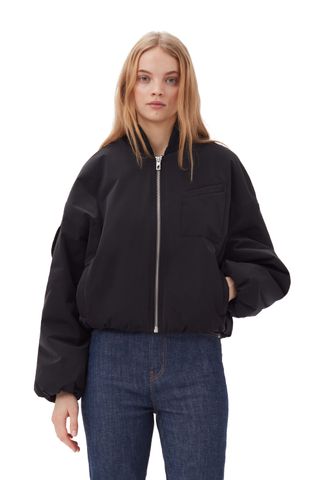 Black Twill Oversized Short Bomber Jacket