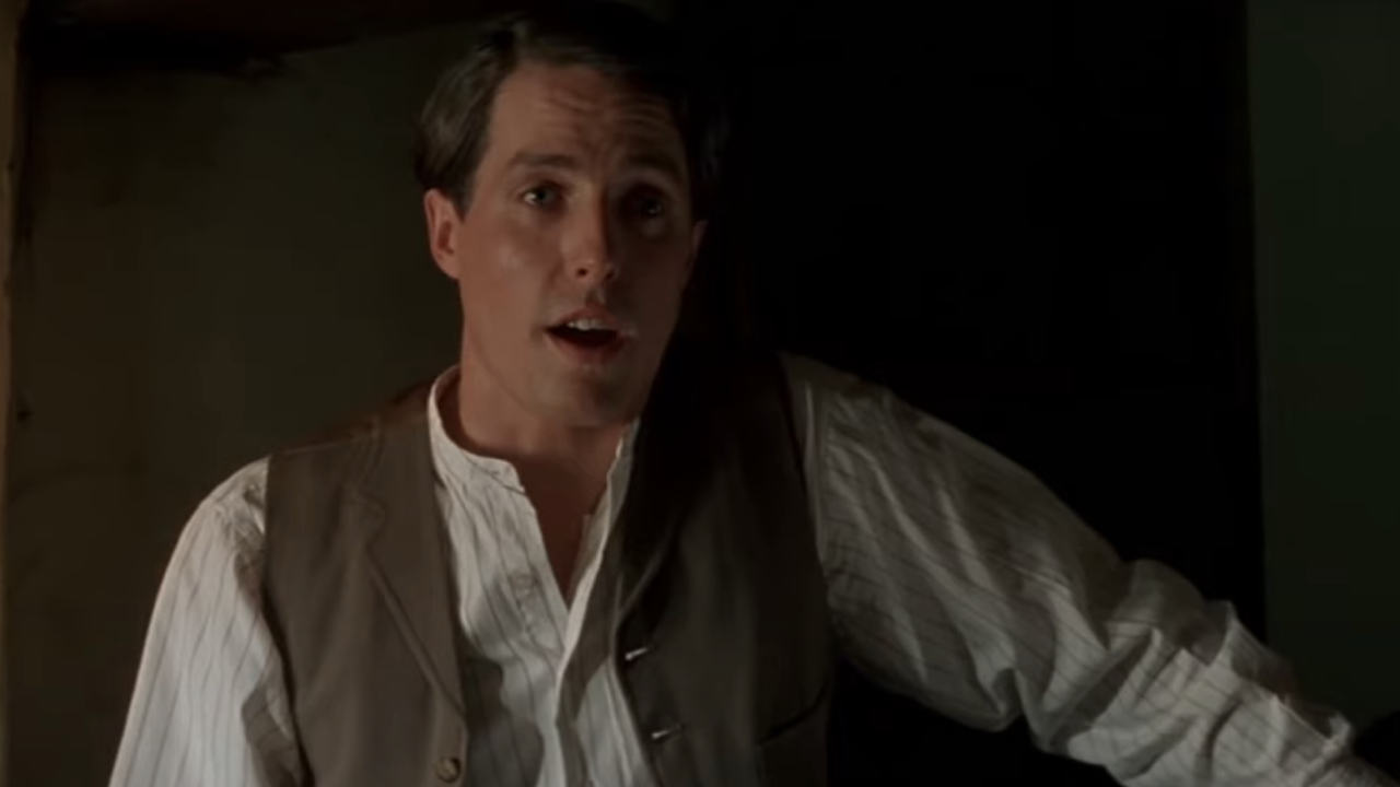 Hugh Grant in a vest in The Englishman Who Went Up A Hill But Came Down A Mountain