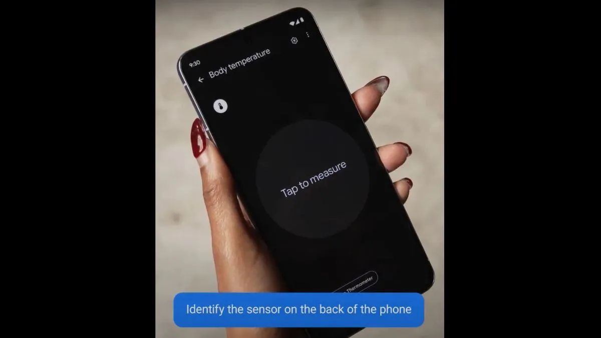 The Google Pixel 8 Pro, shown using a new temperature sensor function