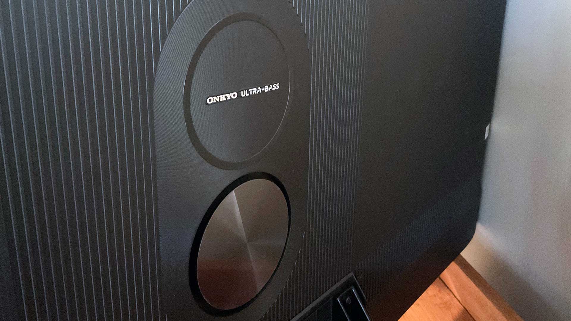 The Onkyo-branded 'subwoofer' on the rear of the TCL C835
