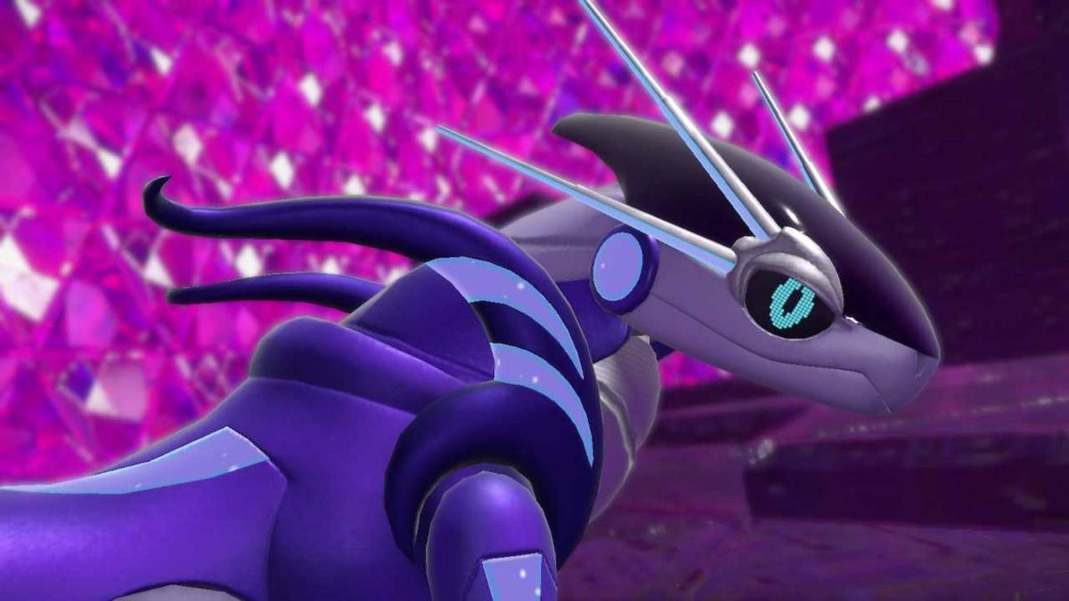 Low-Power Mode Miraidon looking towards the player in Pokemon Violet.