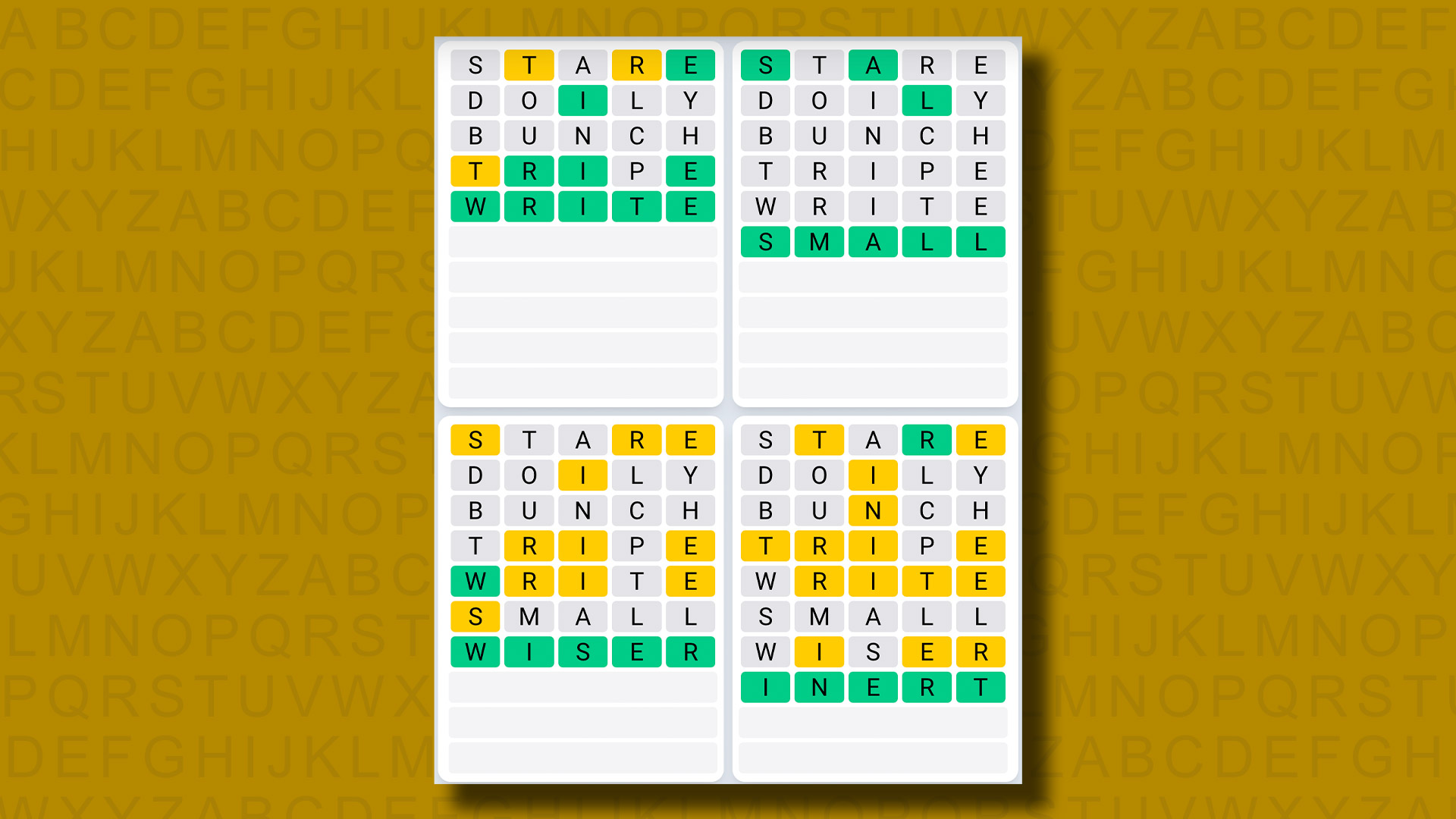 Quordle Daily Sequence Answers for Game 946 on Yellow Background