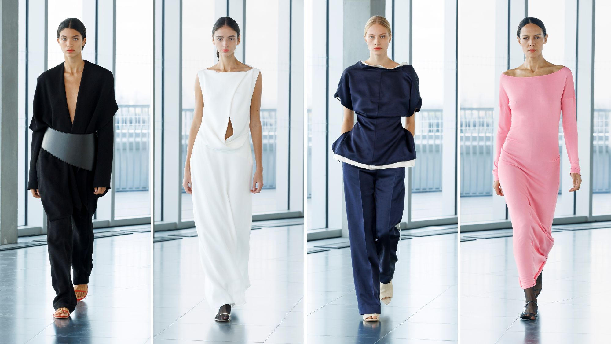 four models in the tove ss26 london fashion week show