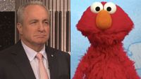 Lorne Michaels takes part in a sketch on Saturday Night Live, while Elmo talks about games on Sesame Street.