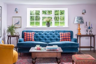 colourful living room with patterned cushions
