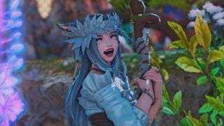 A female mi&#039;qote smiling in Final Fantasy 14