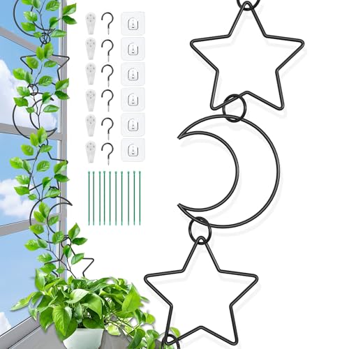 20 Pcs Chain Trellis for Climbing Plants, Plant Trellis Indoor and Outdoor, Garden Wall Trellis, Vine Support Plant Accessories for Monstera, Pothos, Ivy, Climbing Plants (black Moon and Star)