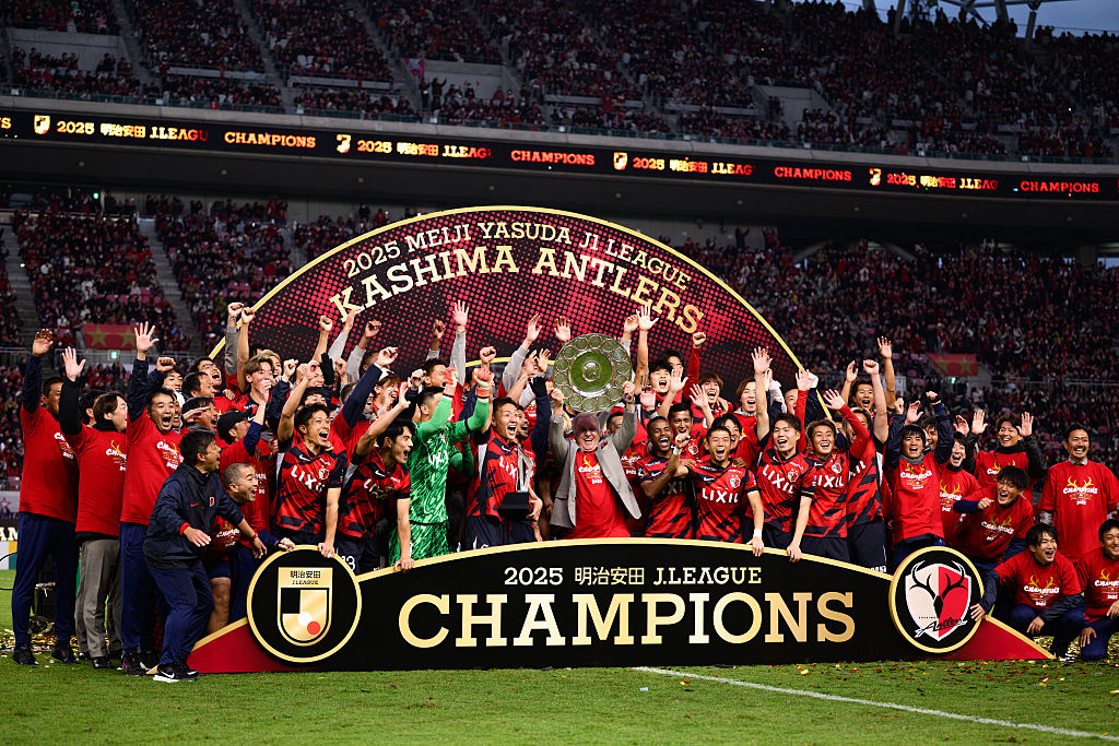 Zico of Kashima Antlers lifts the J.League Champions Schale