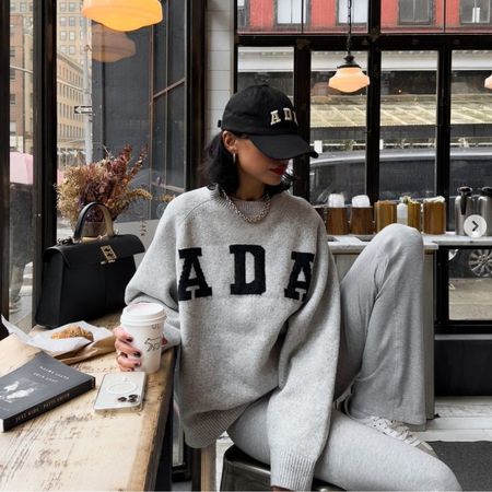 woman wearing adanola knit sweatshirt