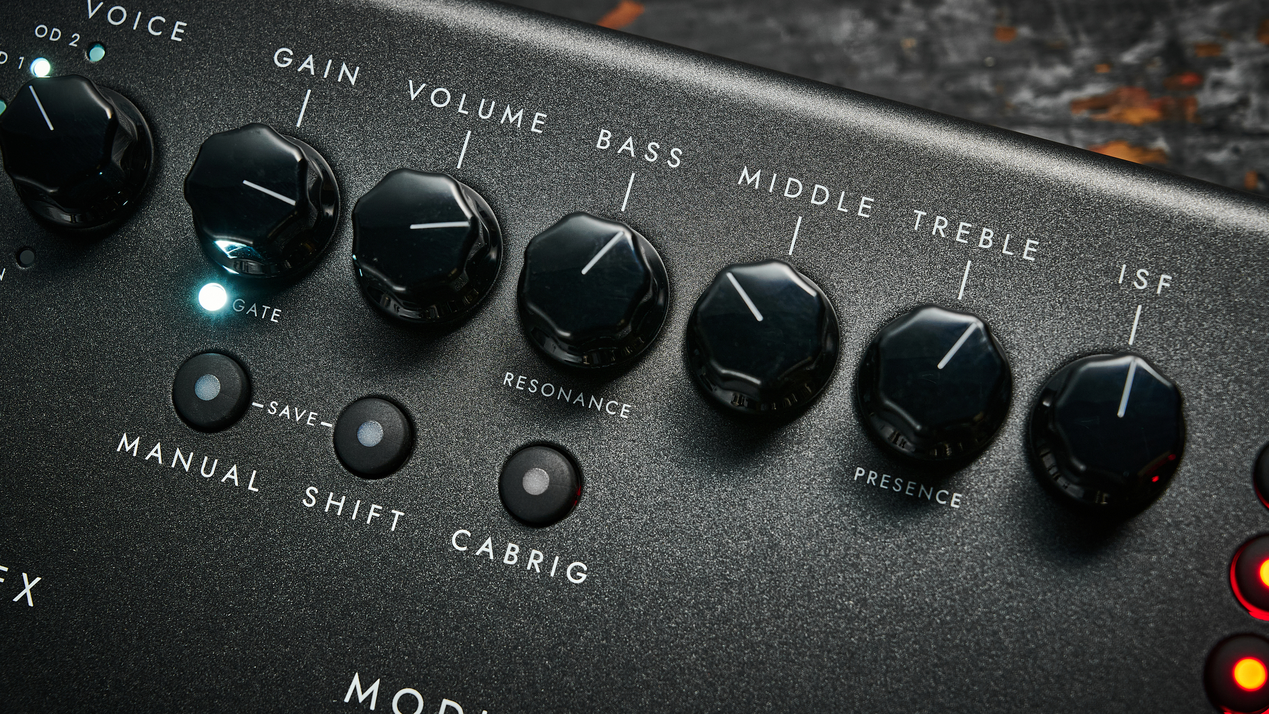 Close up of the control knobs on the Blackstar ID:X Floor Three multi-effects pedal