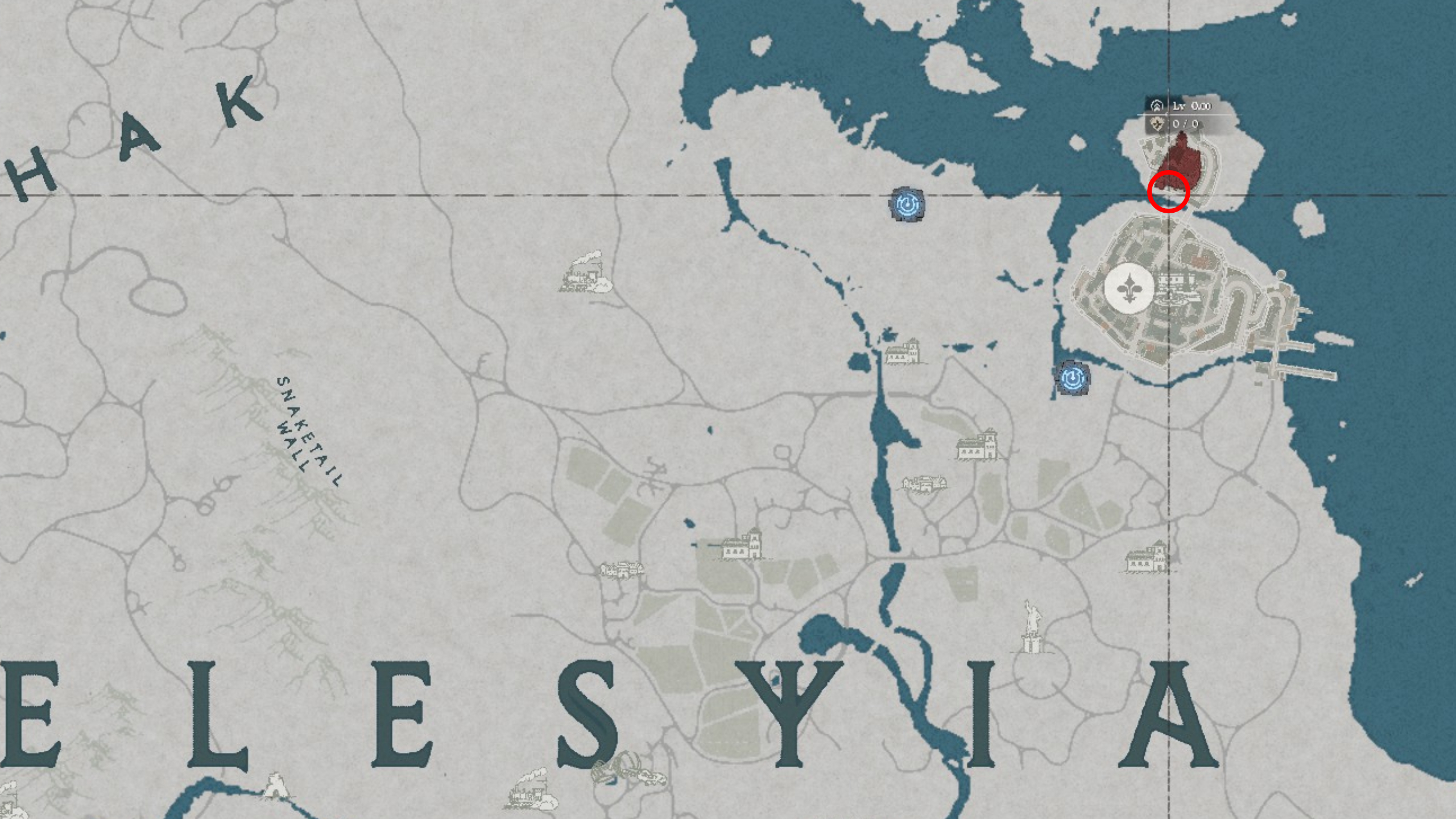 Crimson Desert Treasure Map 7: A map with a red circle showing the location of the hidden treasure in Delesyia Castle.