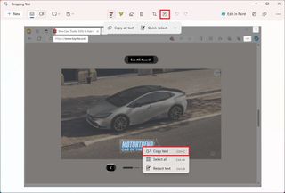 Snipping Tool copy text with AI