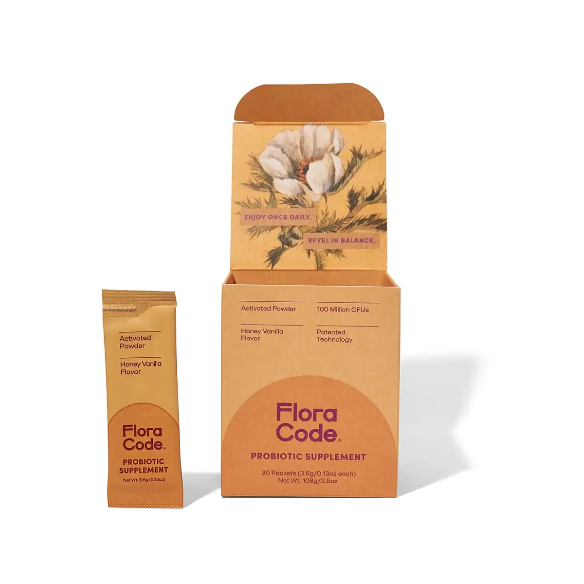 Flora Code Probiotics for Women Honey Vanilla Probiotic Powder, Activated Formula With De111, 30 Day Supply, Digestive Health Support
