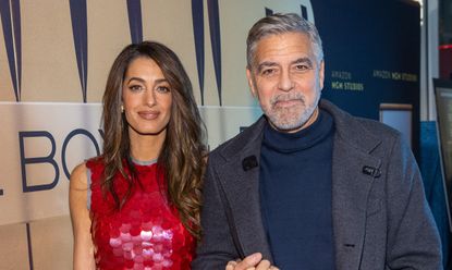 Amal Clooney's cherry-red sparkling midi dress