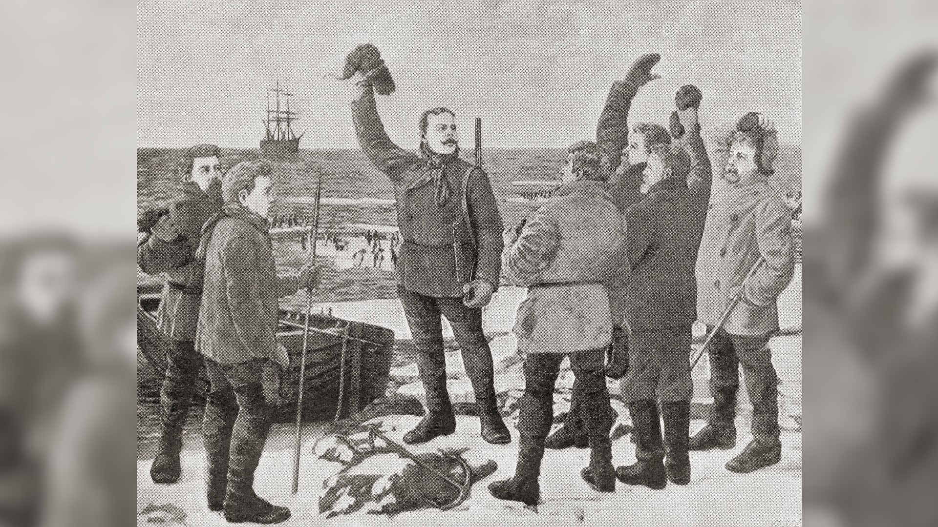 A sketch of Carsten Egeberg Borchgrevink on Possession Island in Antarctica in 1895.