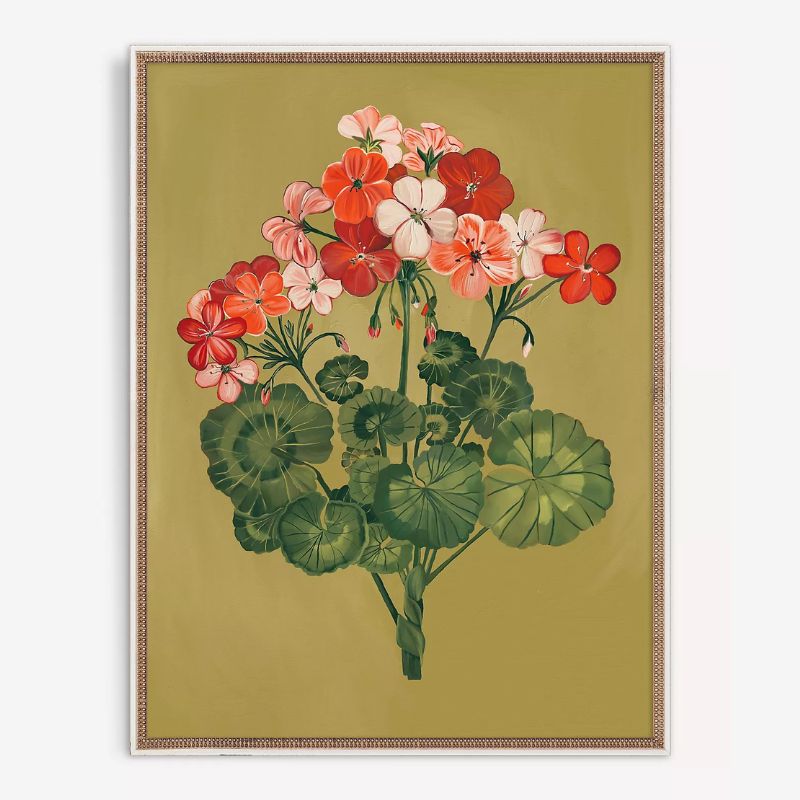 green and peach floral artwork