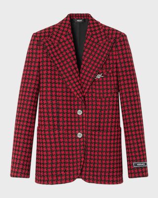 Bicolor Windowpane Tweed Single-Breasted Jacket