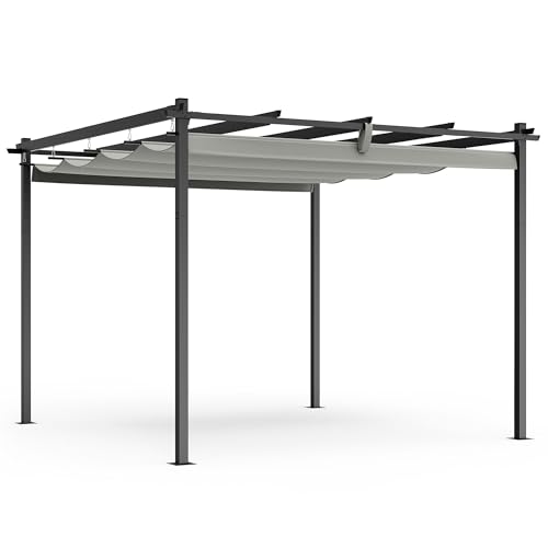 Vonhaus Pergola With Retractable Roof 3 X 3 X 2.2m &amp;ndash; for Garden, Outdoor, Patio &amp;ndash; Weatherproof, Removable Polyester Canopy, Carry Bag for Canopy, 2 Person Assembly, Powder Coated Steel Material