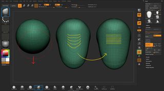 ZBrushCore screenshot shows a sphere and elongated spheres