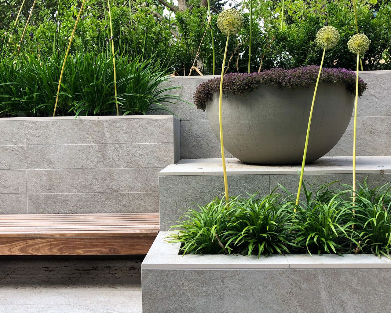 modern hard landscaping design with planting