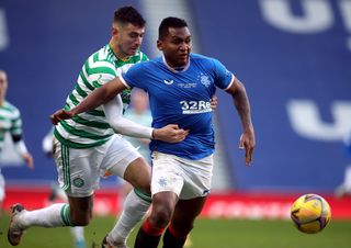 Celtic’s Nir Bitton pulls back on Rangers’ Alfredo Morelos (
