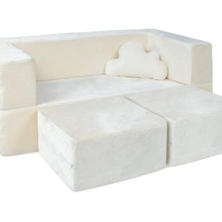 ivory children's couch for playroom, modular and washable with cloud couch pillow