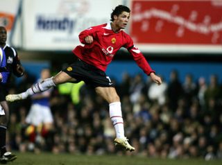 Cristiano Ronaldo scores for Manchester United against Portsmouth in February 2006.