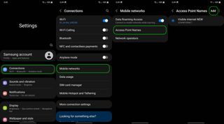 How to reach the APN settings on a Galaxy S20+ 5G Android 12