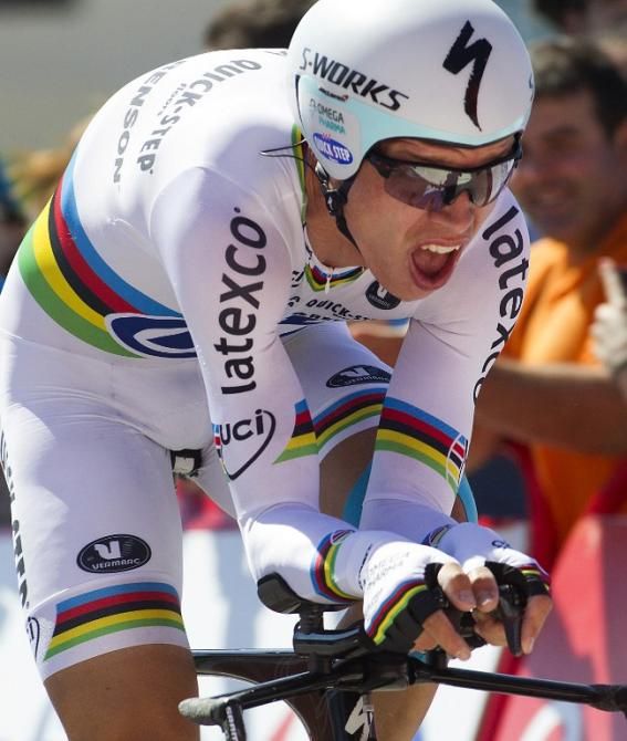 Tony Martin (Omega Pharma-Quickstep) rides to the stage win in the Vuelta time trial