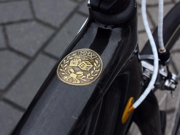 Fabian Cancellara's (Saxo Bank) bike was all black save for a couple of Specialized logos and this badge on the top tube.