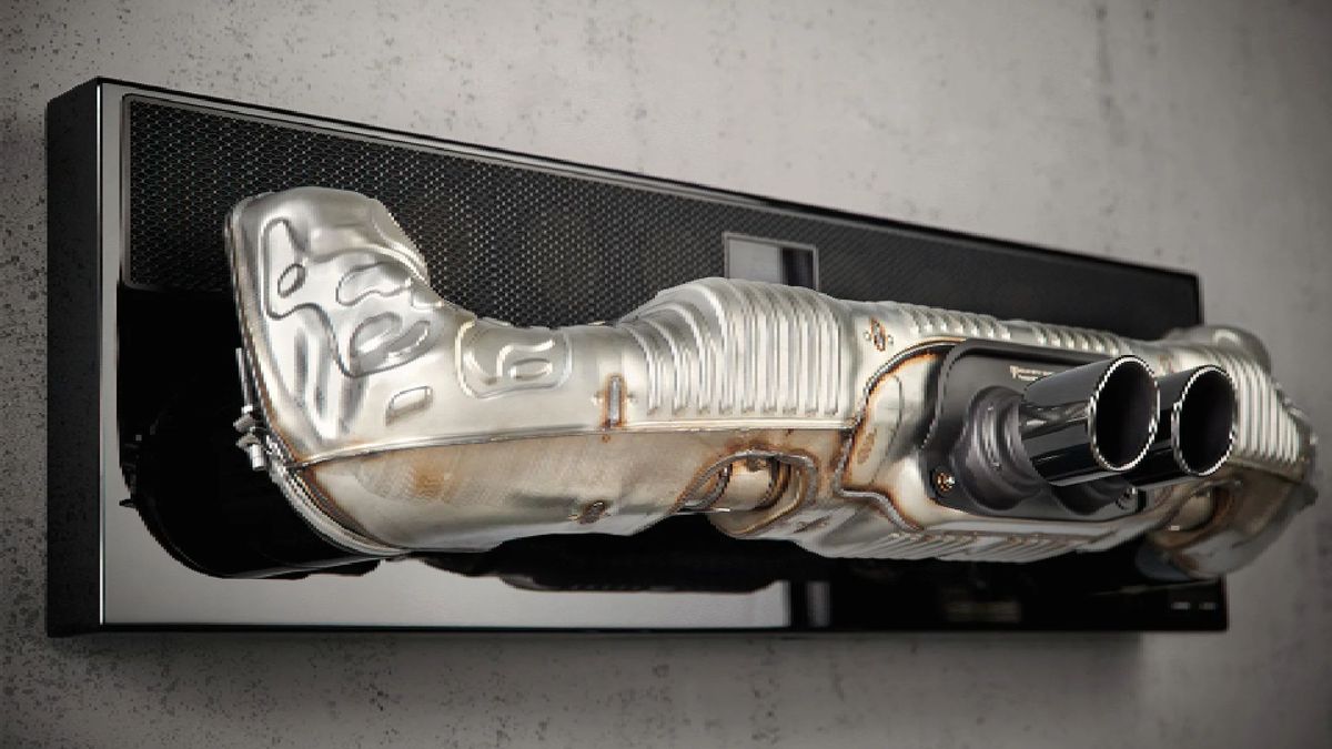 Porsche’s new Dolby Atmos soundbar uses a actual car exhaust for decoration
