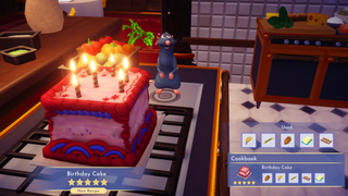 Birthday cake cooked in Disney Dreamlight Valley