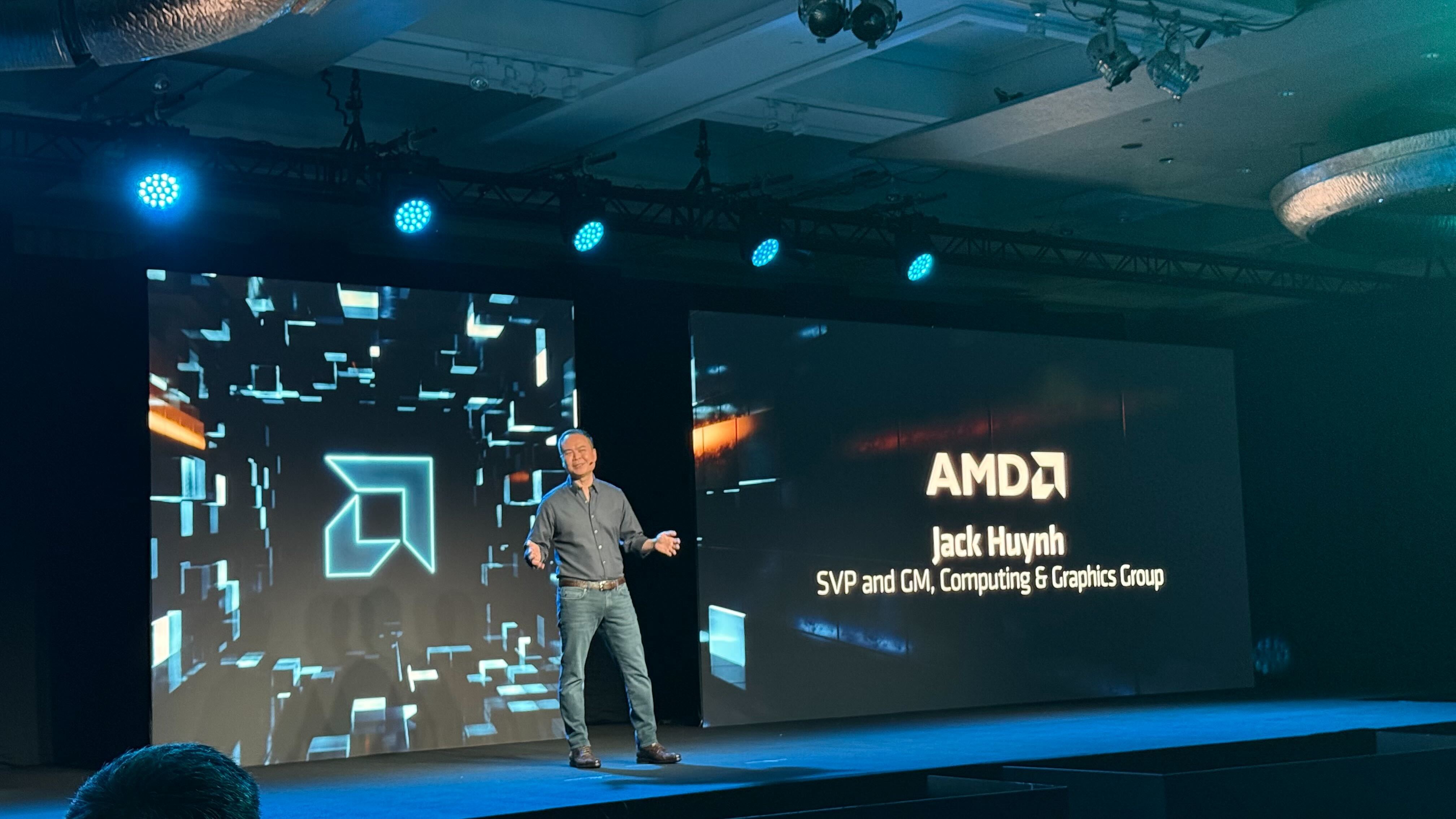 AMD SVP and GM of Computing and Gaming, Jack Hyunh, gives a press conference at Computex 2025 in Taipei.